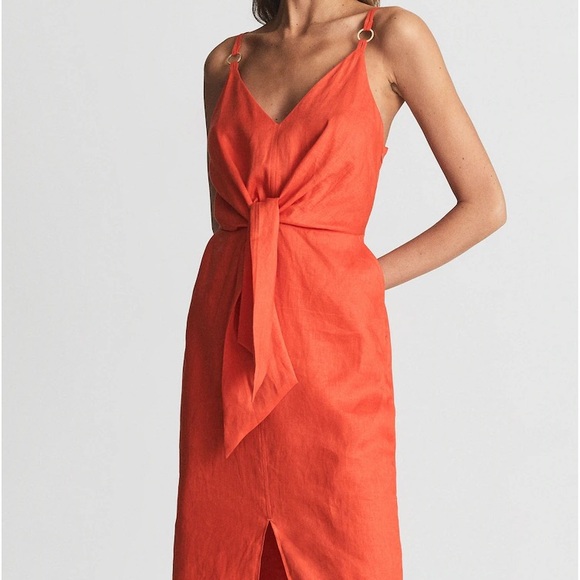 REISS RARE Sunset color
LINEN SIDE TIE MIDI DRESS - Picture 1 of 7